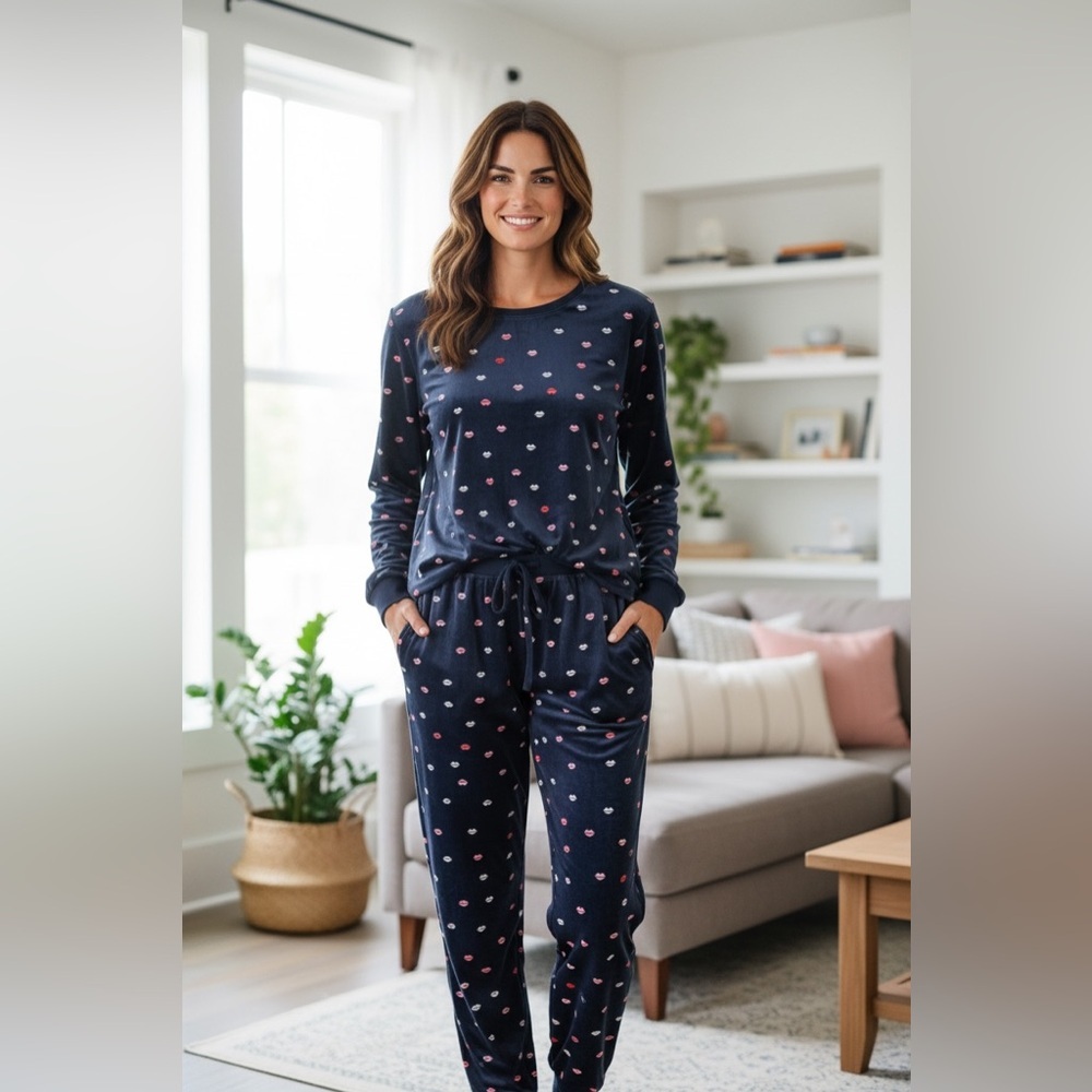 ♠️Kate Spade ♠️2 piece Navy 💋 Print Pajama Set